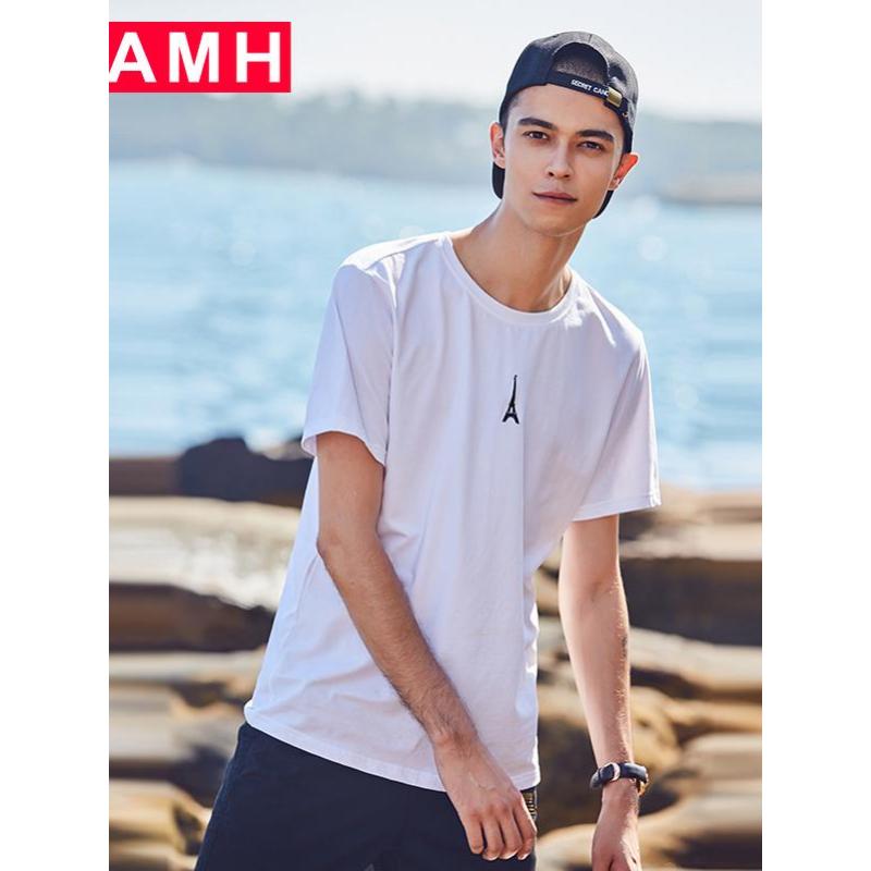 AMH韩版男装夏装2018新款潮流青年时尚刺绣套头短袖T恤男PA8102曦