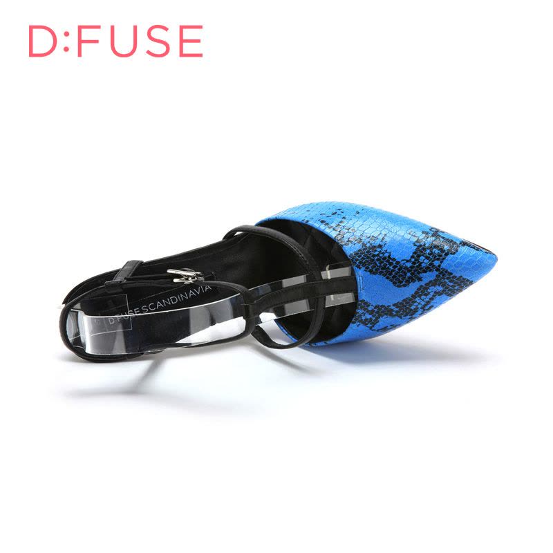 迪芙斯D:FUSE春专柜新款蛇纹牛皮尖头超高跟色拼接凉鞋DF51111031图片