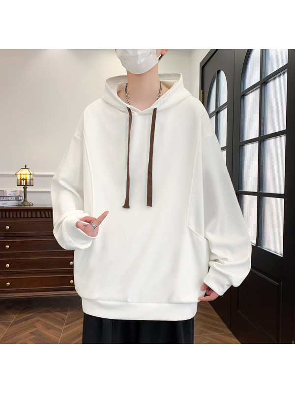 卫衣男春秋季连帽青少年休闲宽松长袖T恤纯色运动衣服打底衫潮流