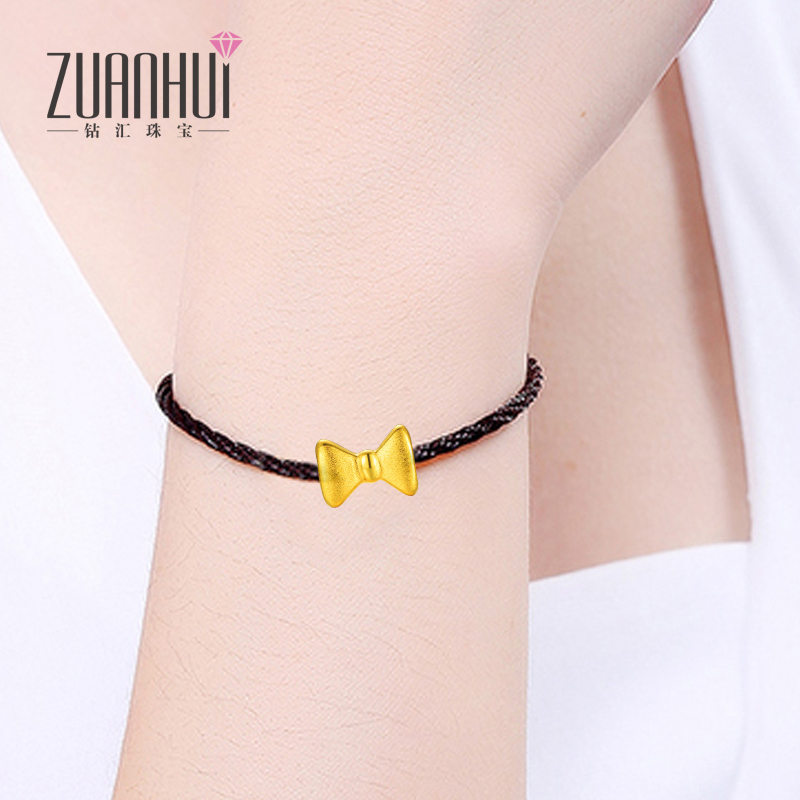 ZUANHUI钻汇珠宝 黄金吊坠 3D硬金足金蝴蝶结转运珠女手绳 约0.75g
