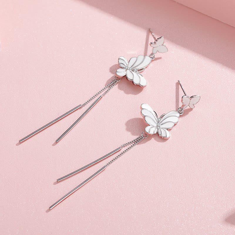 佰色传情高级感蝴蝶耳环女长款气质流苏耳钉纯银超仙网红韩国图片