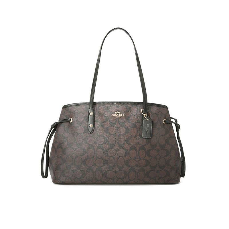 COACH 蔻驰 DRAWSTRING 女士单肩包 鲶鱼包中号 字母马车标织物F57842金扣图片