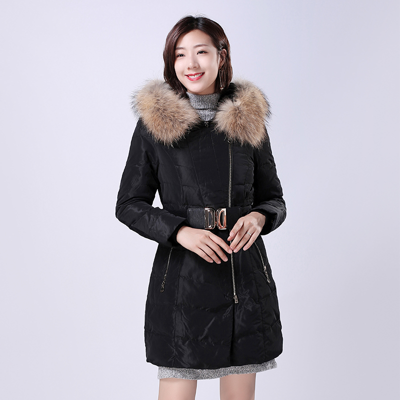 千仞岗秋冬秋冬新品羽绒服女装中长款大毛领修身显瘦羽绒服1867