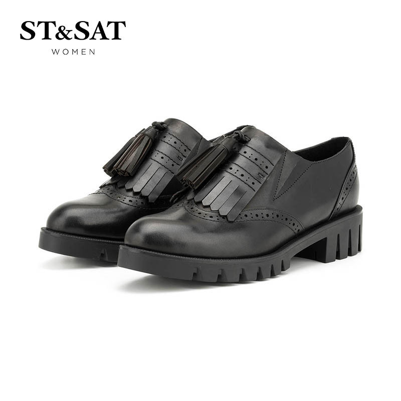 St&Sat/星期六秋季新款乐福鞋女时尚圆头粗跟单鞋女鞋SS63112364