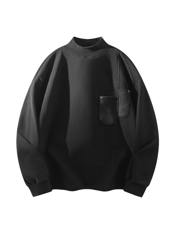 春秋季新款半高领长袖卫衣男休闲时尚潮牌套头宽松内搭打底衫外穿