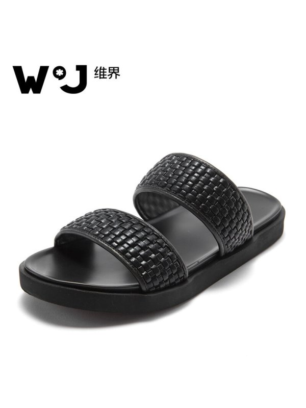 维界潮流不跟风特殊编织轻便沙滩凉拖鞋 黑色 41