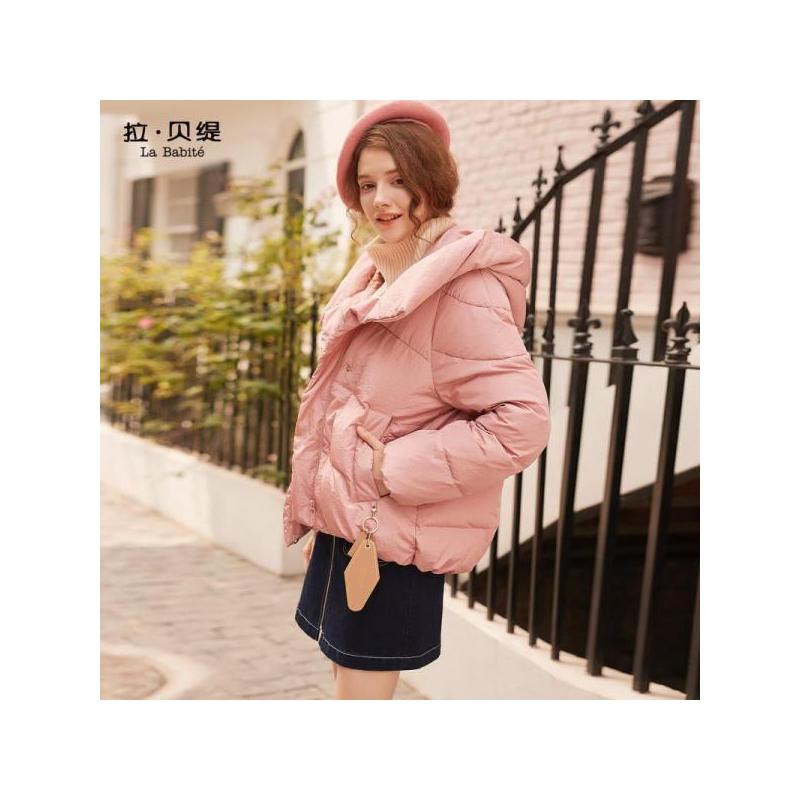 拉贝缇羽绒服女短款拉夏贝尔2019新款冬季黑色韩版时尚面包服外套60007106