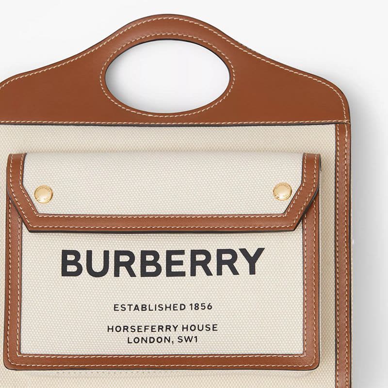 【预售4周左右发货】BURBERRY/博柏利 迷你双色帆布拼皮革口袋包图片
