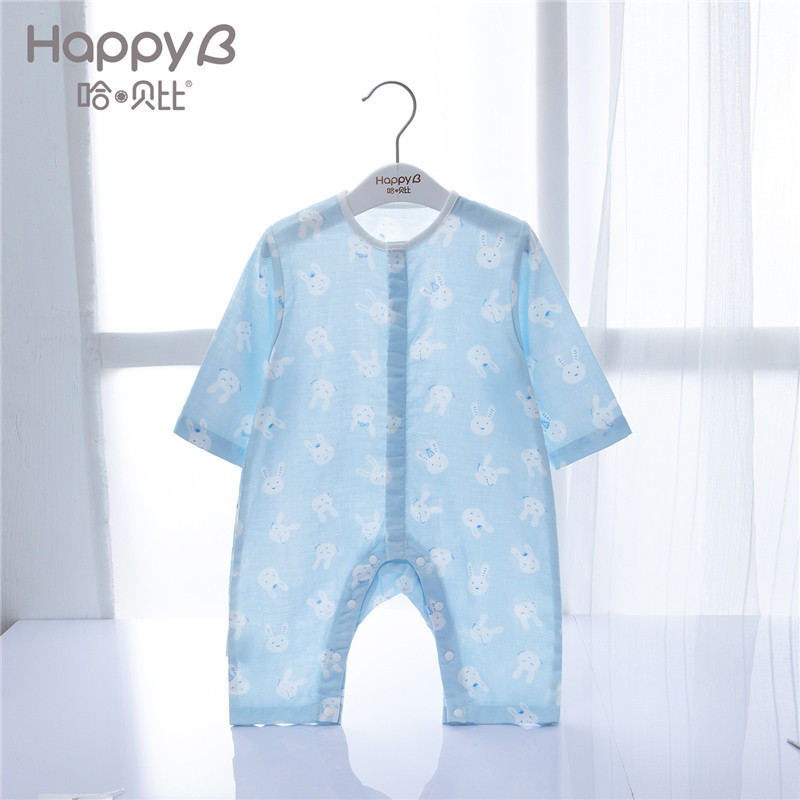 哈贝比（happyB）婴儿衣服夏季纯棉婴儿纱布连体衣哈衣男女宝宝婴儿爬服