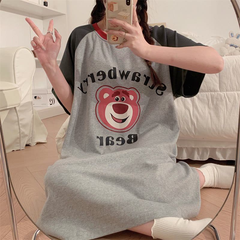睡裙女夏季可爱棉质短袖中长款连衣裙子夏天年新款睡衣家居服图片