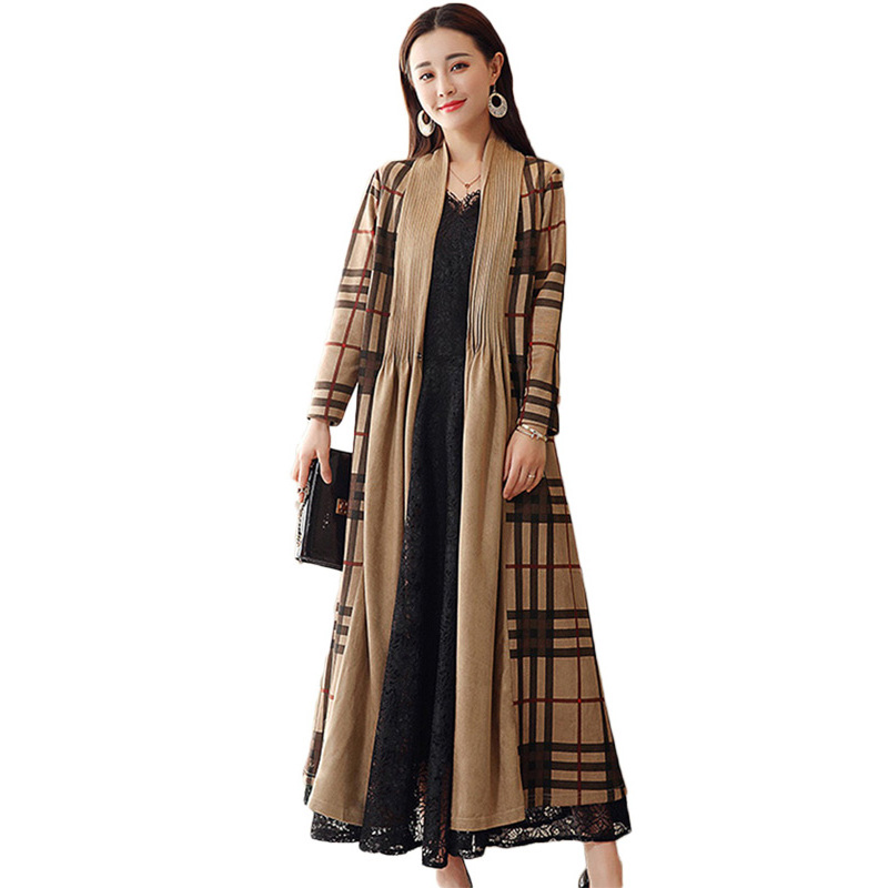 丝柏舍秋装女2018新款韩版气质格纹围巾领长款时尚风衣s83r0445f