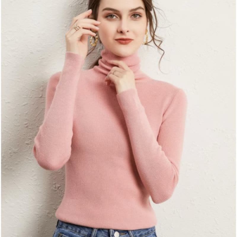 秋装新款女克莱因蓝堆堆领针织衫打底衫高领毛衣紧身修身内搭上衣图片