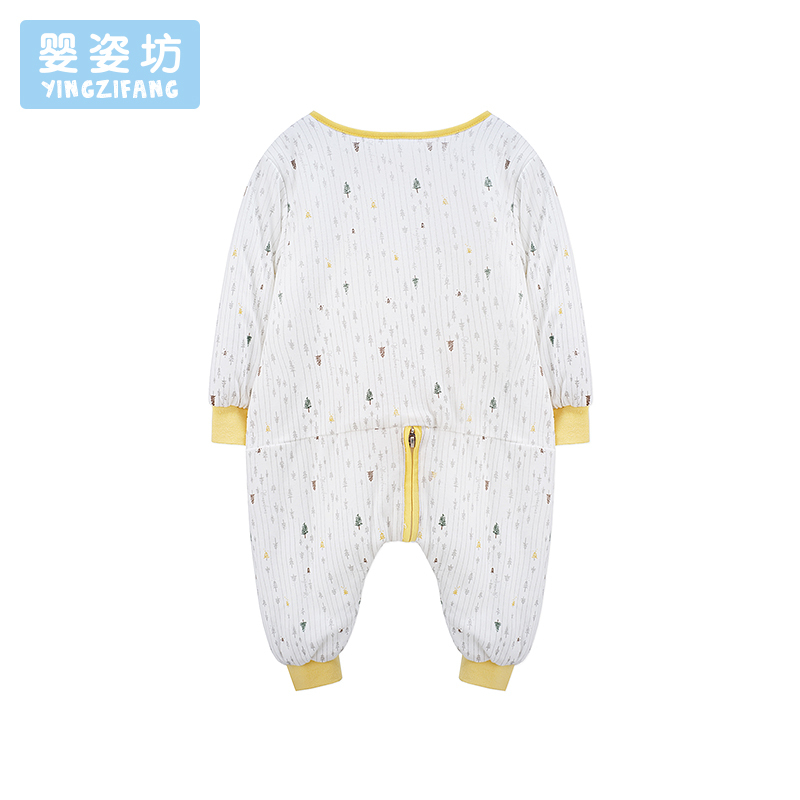 秋季新款男女童休闲条纹印花夹棉圆领拉链分腿睡袋