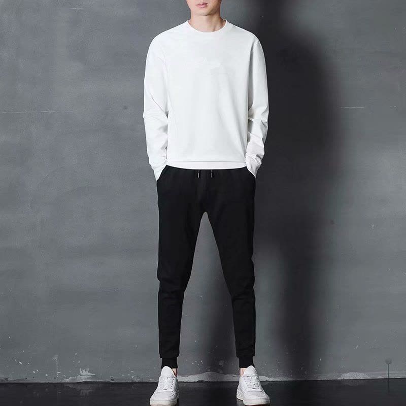 新款男士休闲套装春秋韩版帅气潮流时尚运动印花衣服图片