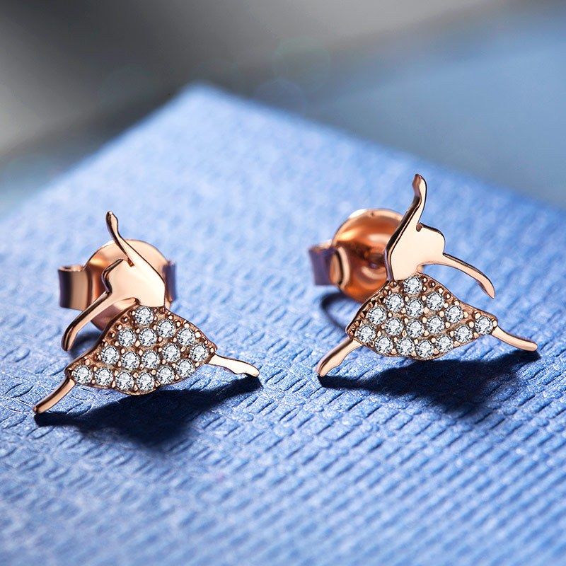 fashion design s925银 镶嵌锆石 清新简约系列 跳舞女孩mini 耳钉mye