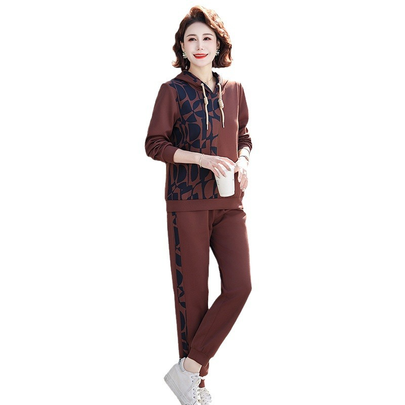 年中式女装休闲套装中老年人时尚连帽两件套气质运动服妈妈装