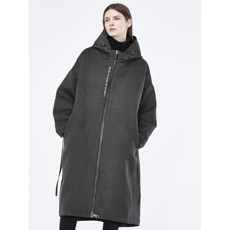 sdeer圣迪奥女装连帽拼接刺绣系腰毛呢大衣外套视频