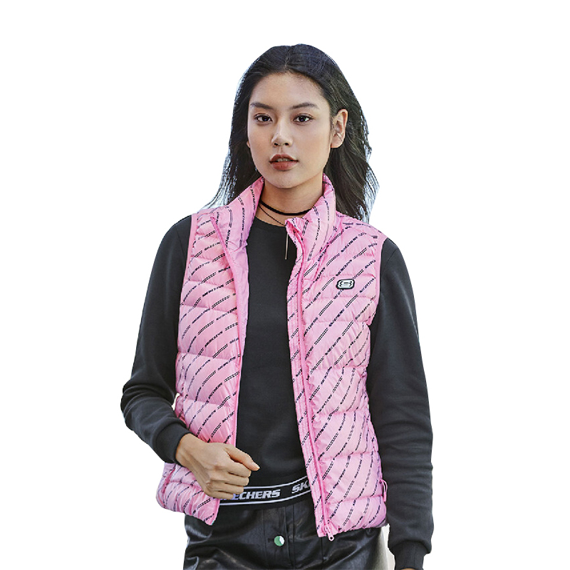 skechers斯凯奇女装梭织羽绒背心时尚休闲羽绒马甲seaww18d901