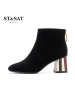 St&Sat/星期六冬新款舒适圆头粗跟高跟短靴女SS84116664