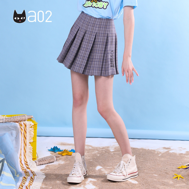 a02新款2020潮流学院风百褶裙A字裙格子半身裙女DTV2C0411SK