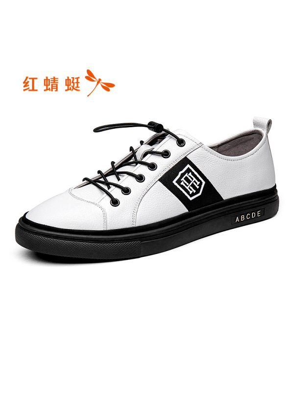 红蜻蜓男鞋新款韩版真皮休闲鞋英伦潮流舒适透气板鞋子