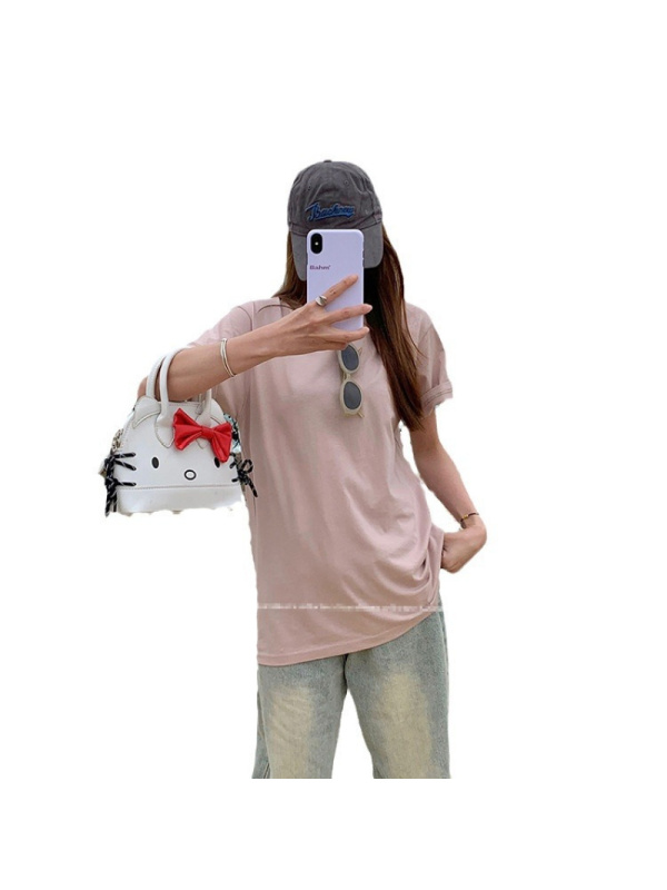 开春宽松纯色短袖T恤上衣女夏款学生情侣圆领外穿基础打底衫ins潮