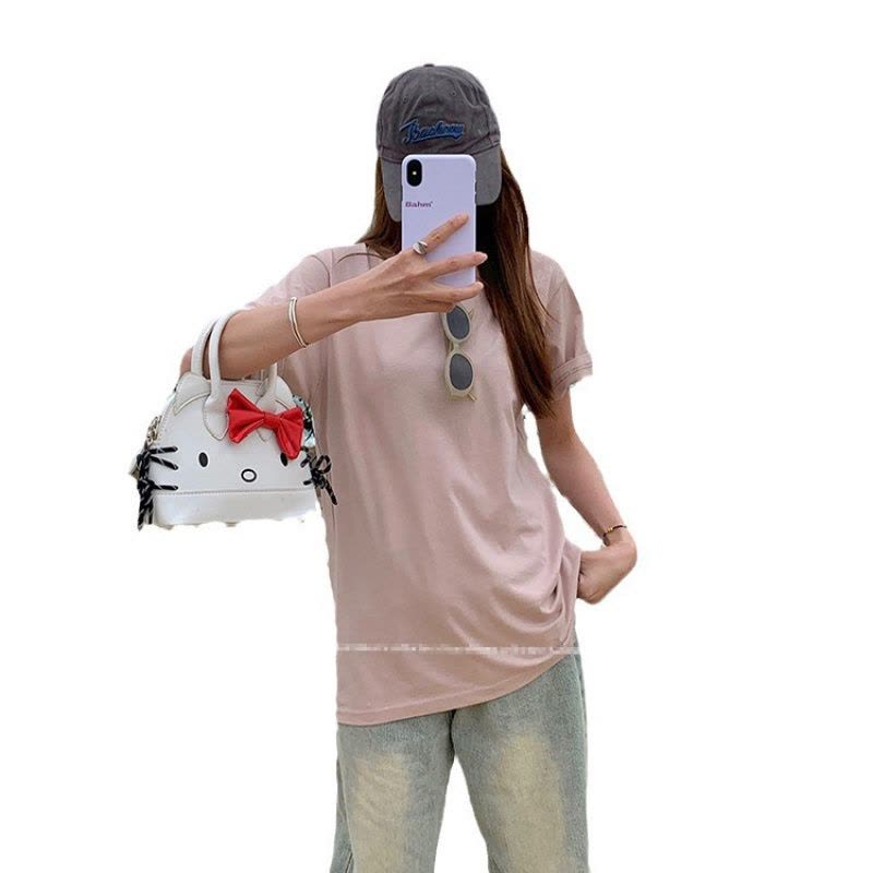 开春宽松纯色短袖T恤上衣女夏款学生情侣圆领外穿基础打底衫ins潮图片
