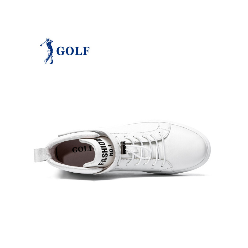 GOLF/高尔夫高帮鞋男真皮松紧扣韩版街头潮流轻质休闲板鞋男