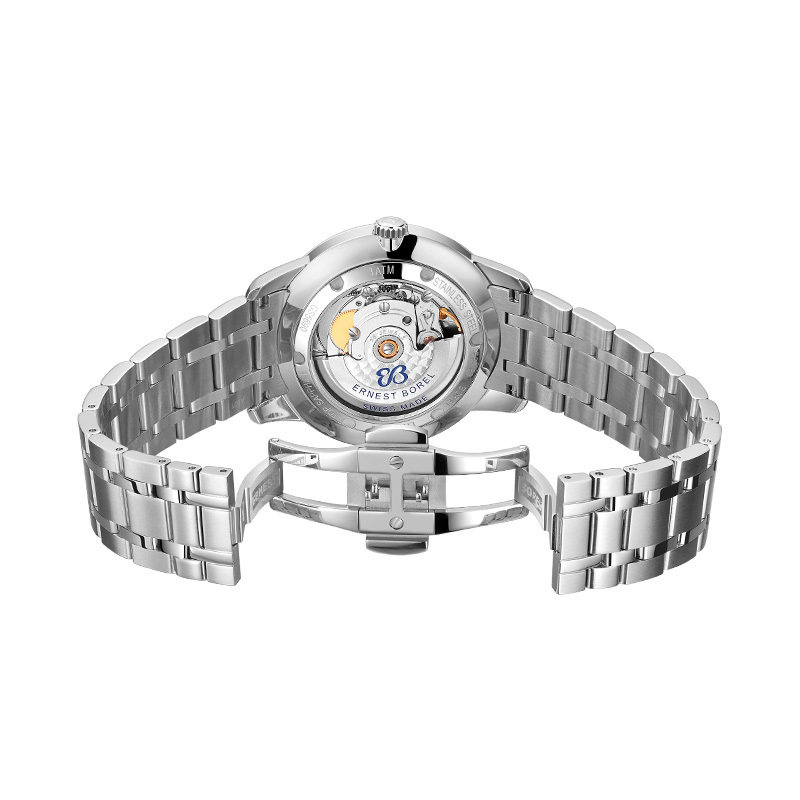 新品瑞士依波路ernestborel雅丽系列简约大开面日历钢带自动机械男士
