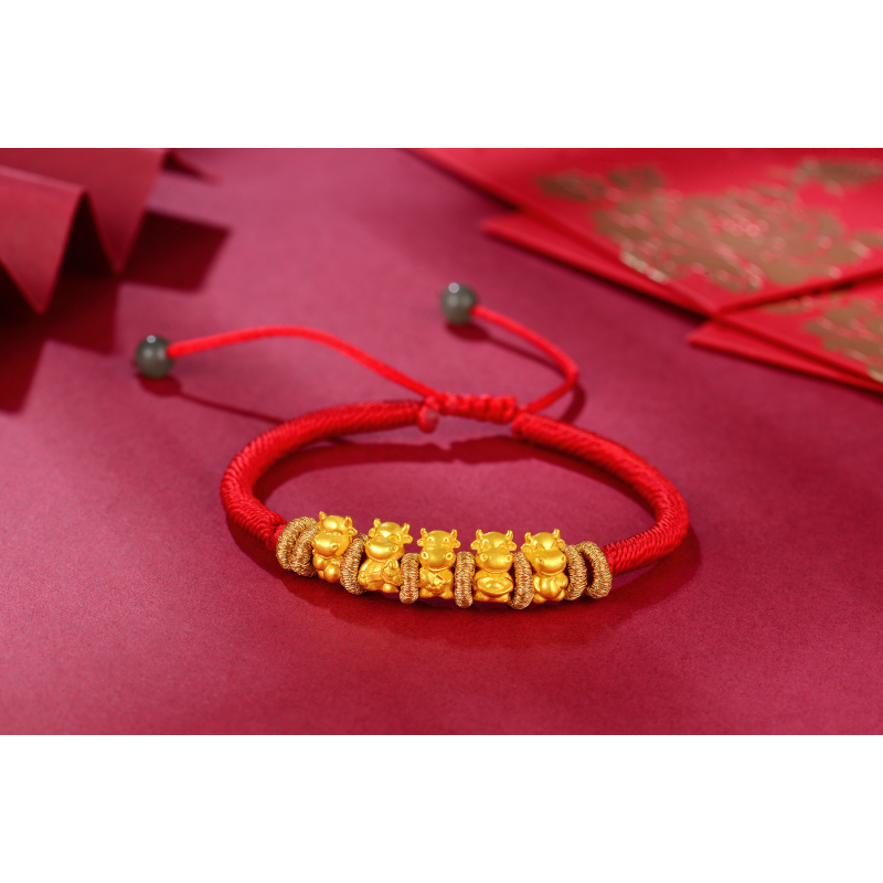 蒂蔻tico本命年生肖牛运当头五福金牛黄金转运珠手链小孩款编织红绳