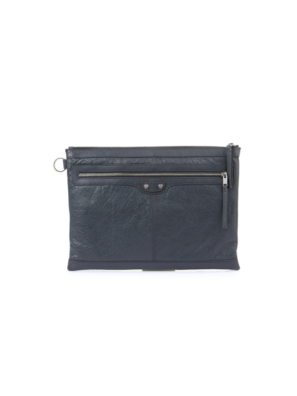 巴黎世家包 BALENCIAGA包奢侈品包 深灰色拉链徽标手拿包273023