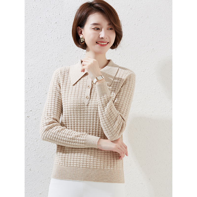 女士羊毛衫2020新款气质经典秋冬长袖翻领女修身羊毛针织打底毛衣