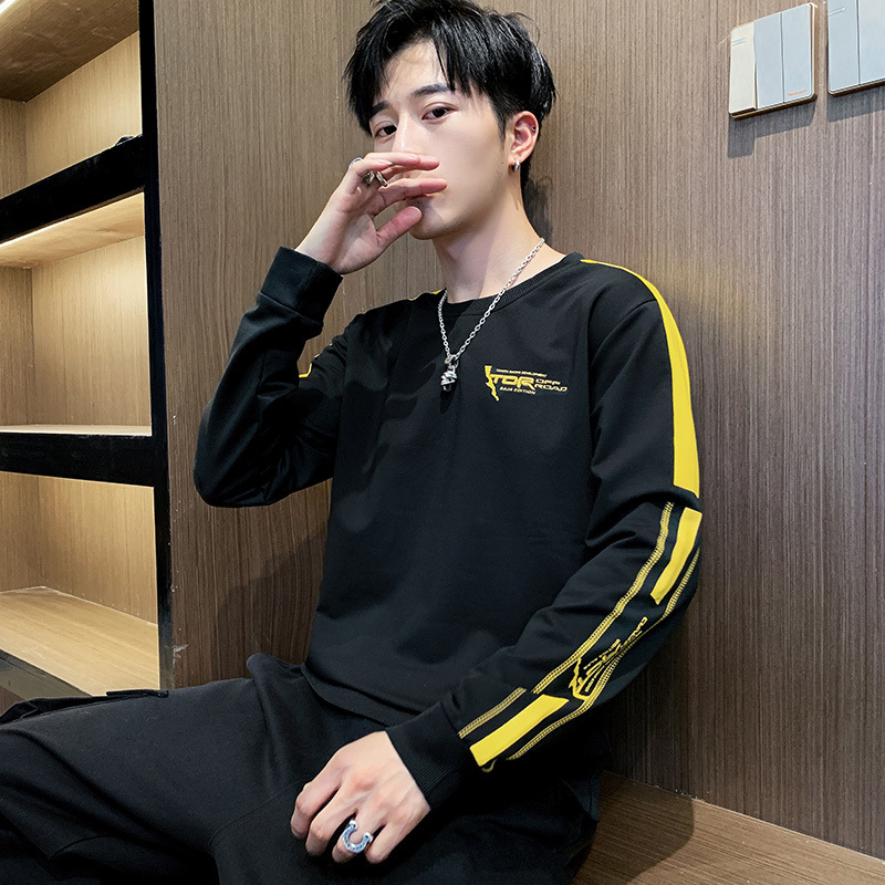 三弦(LA CORDE)男士长袖t恤2019新款春秋季圆领宽松卫衣男装潮牌上衣服韩版秋衣(LA-MYW015)