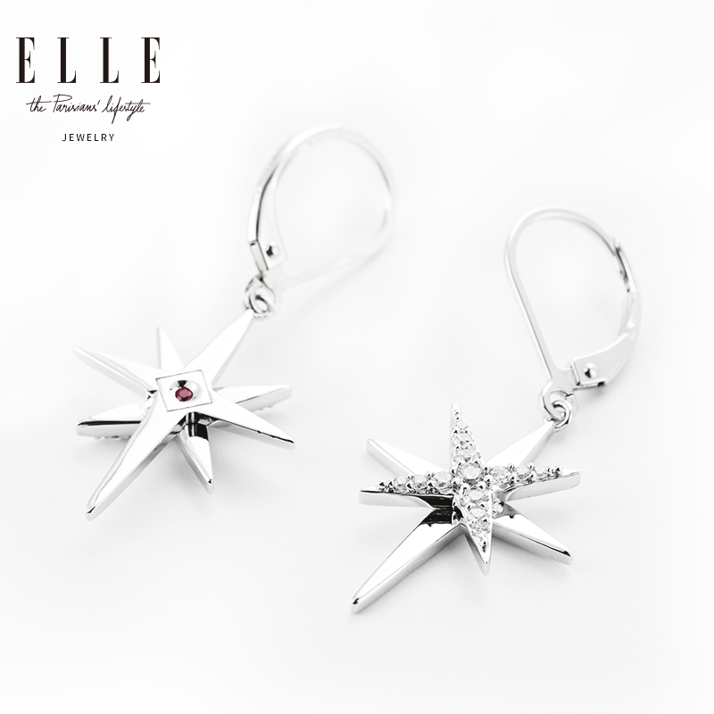 ELLE 耳环 Double Star 925银红宝石镀铑耳坠
