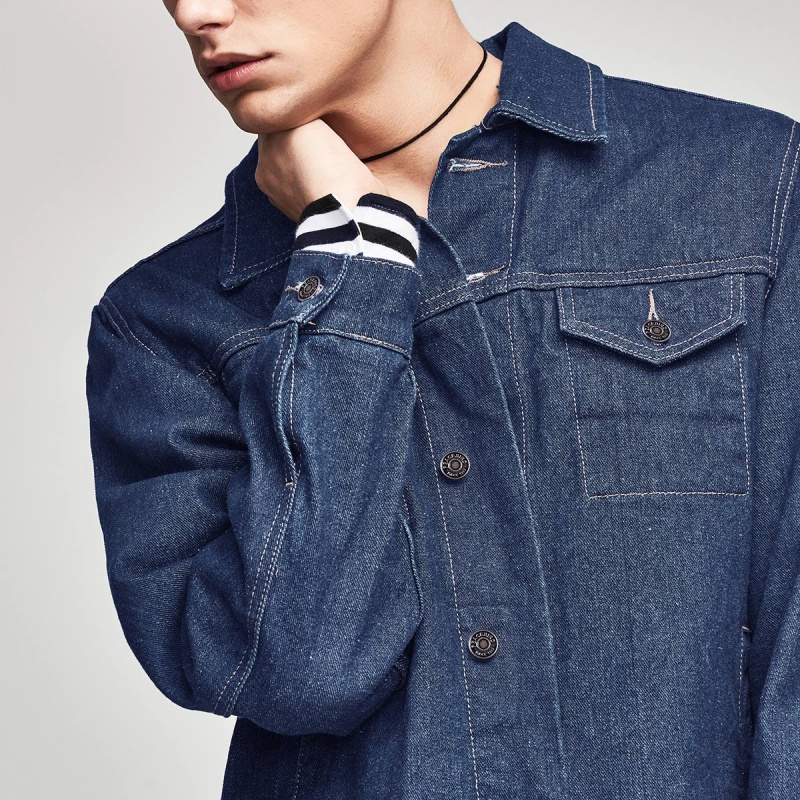 太平鸟男装春季新款后背刺绣男士牛仔夹克外套蓝色韩版牛仔服潮