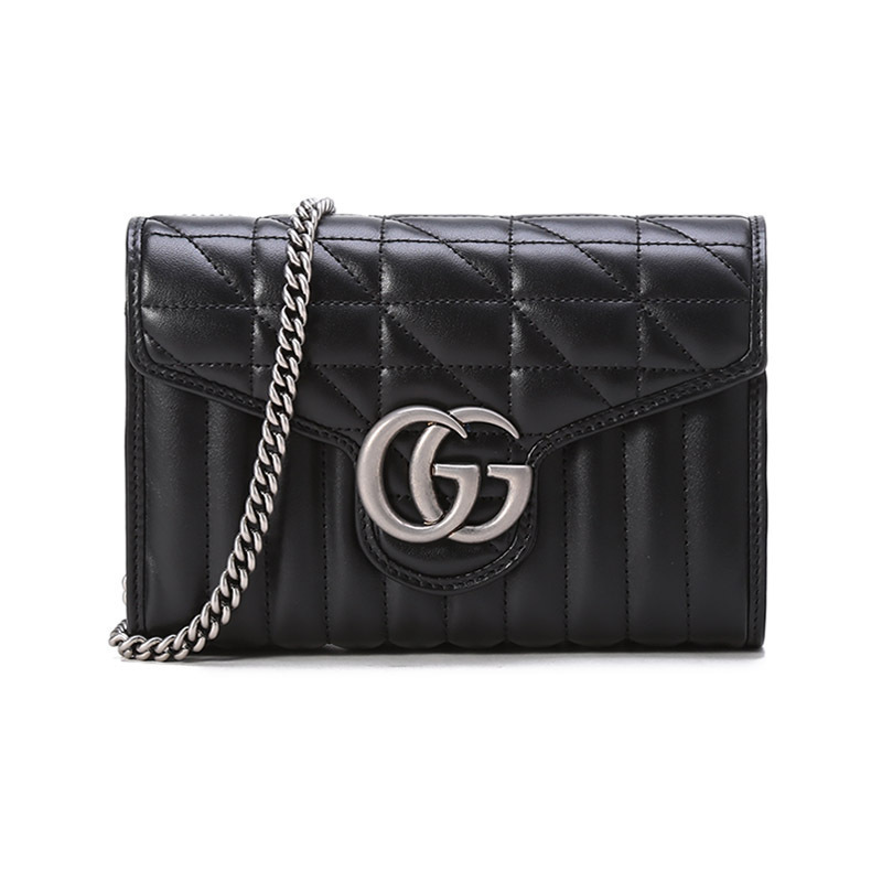 古驰 gucci 女士gg marmont系列皮革双g扣饰单肩斜挎包链条包手拿包