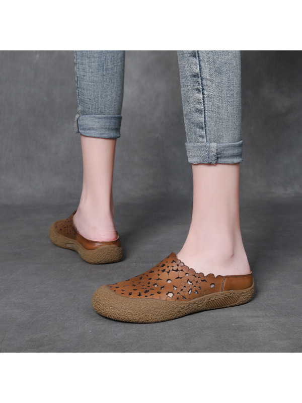 包头半拖鞋女夏季新款民族风外穿复古软底单鞋平底凉鞋镂空女鞋