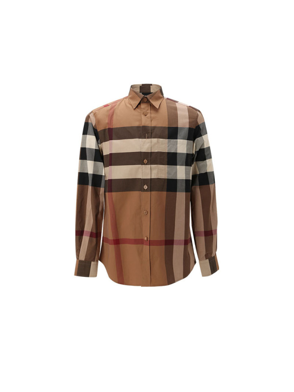 博柏利BURBERRY 男士棕色棉质弹性纤维衬衫 8037640
