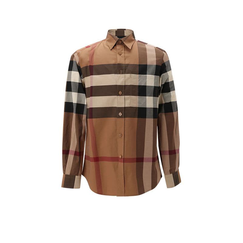 博柏利BURBERRY 男士棕色棉质弹性纤维衬衫 8037640图片