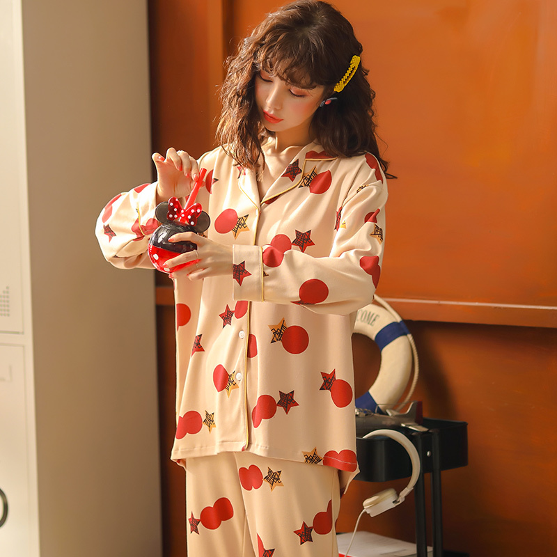 冬季棉质睡衣女可爱长袖长裤女式开衫翻领家居服套装B2214