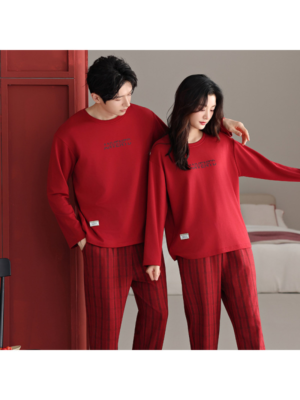 情侣睡衣春秋冬季棉质本命年喜庆结婚红色一男士一女士家居服套装