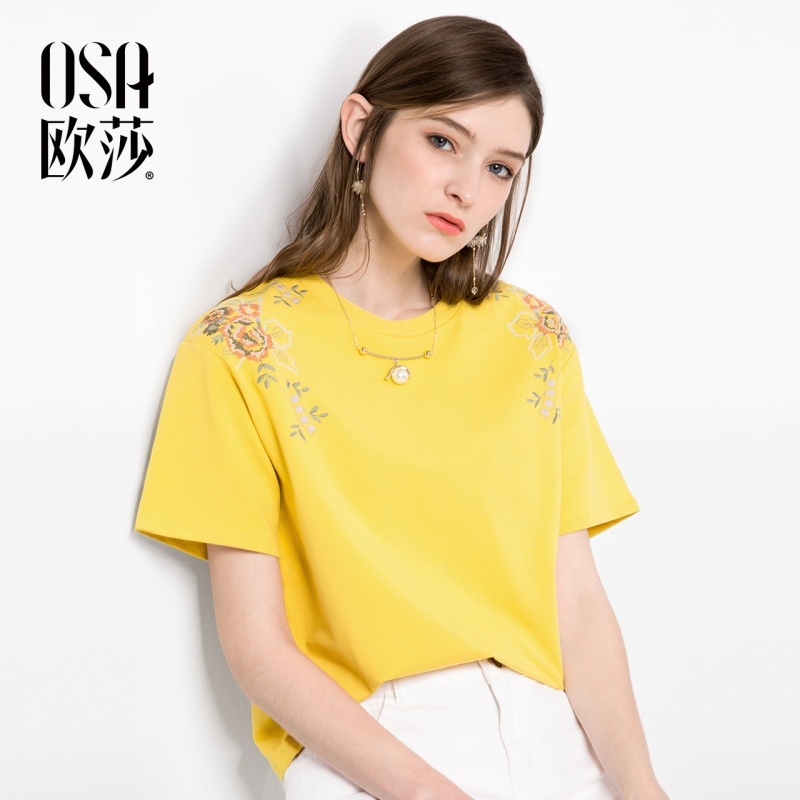 欧莎黄色短袖T恤女2018夏装新款女装ins超火宽松半袖体恤韩范上衣
