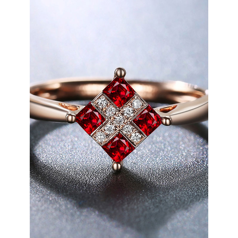 珠宝王国zbwg红宝石钻石戒指18k金镶红宝石钻石彩宝戒指女款18k彩金彩