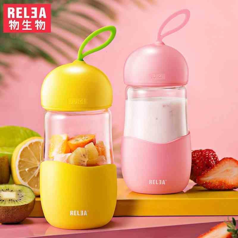 物生物(RELEA)便携玻璃杯子女学生韩版清新可爱水杯子 创意潮流随手茶杯400ml