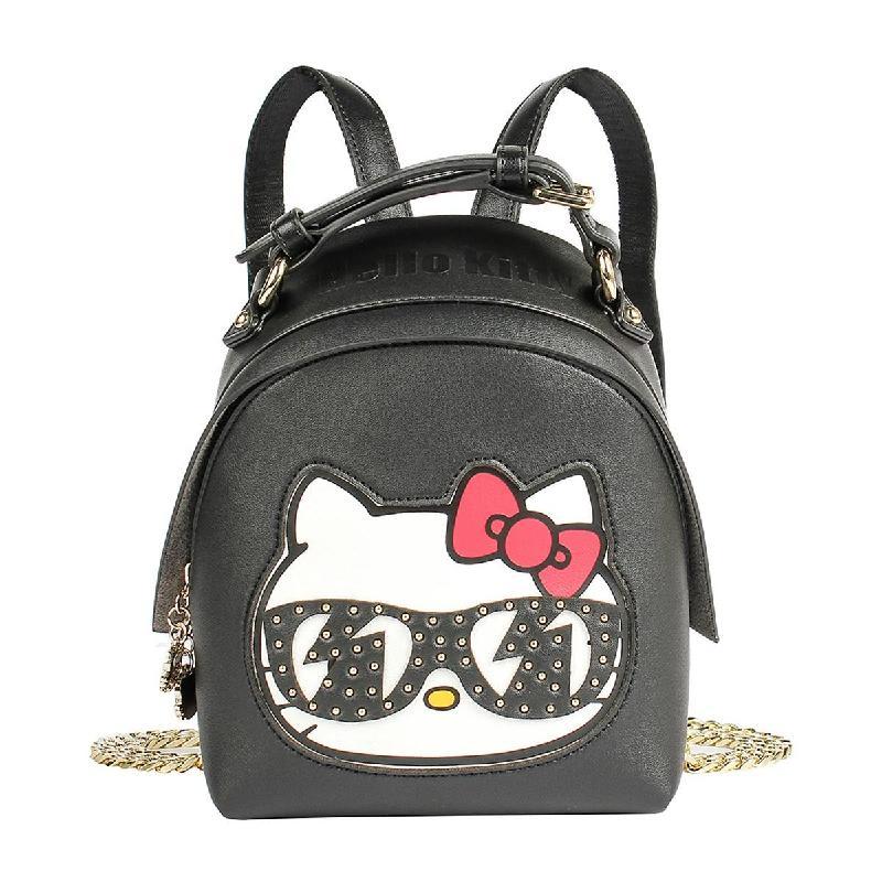 HELLO KITTY 凯蒂猫 猫头印花可调节拎手双肩包 黑色