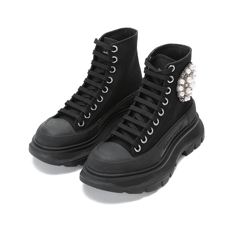 ALEXANDER MCQUEEN 亚历山大·麦昆 女士 织物系带厚底靴子短靴652280 W4L3K
