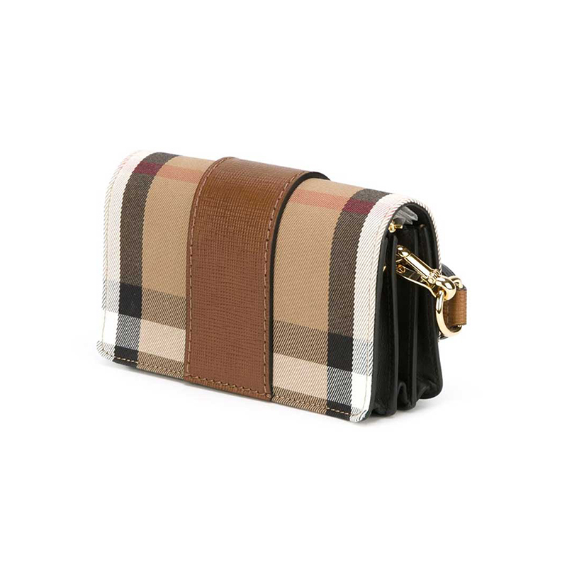 burberry博柏利thebucklehouse格纹拼皮革女士单肩斜挎搭扣包小号