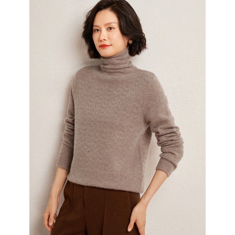 秋冬绞花堆堆领羊绒加厚针织衫女纯色羊毛打底衫宽松时尚套头毛衣图片