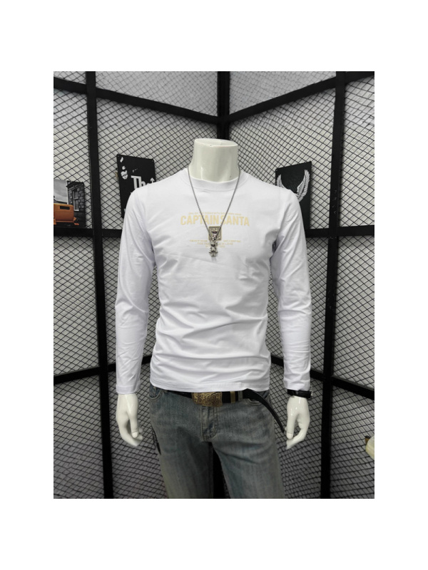 秋季新款打底衫时尚青年百搭长袖潮流印花字母圆领T恤男修身上衣