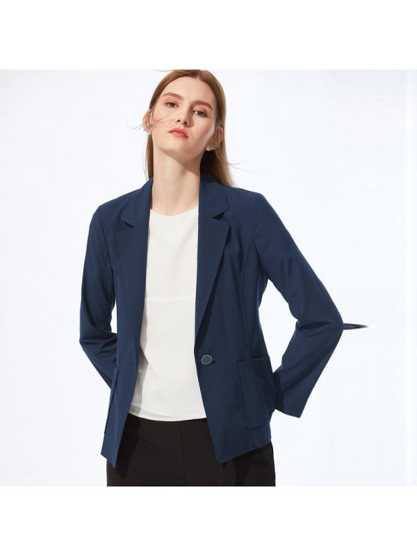 朗姿2019秋新款上衣纯色气质修身v领干练小西装外套女设计感小众